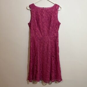 Adrianna Papell 8 Pink Lace Dress Pockets Romantic Elegant Luxury Garden Party
